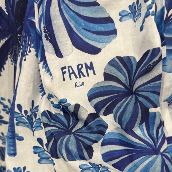 FARM Rio Sweet Rio Blue and White Patterned Balloon Sleeve Ruffle Mini Dress - Picture 4 of 9